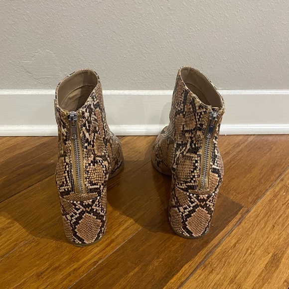 Tan Snakeskin Booties with Block Heel - Picture 3 of 7